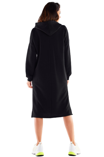 Sukienka midi oversize dresowa z kapturem długi rękaw czarna